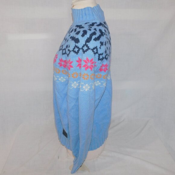 Kari Traa Ingrid Blue Pink Knit Wool Blend half Turtleneck Sweater Womens XL - Picture 9 of 12